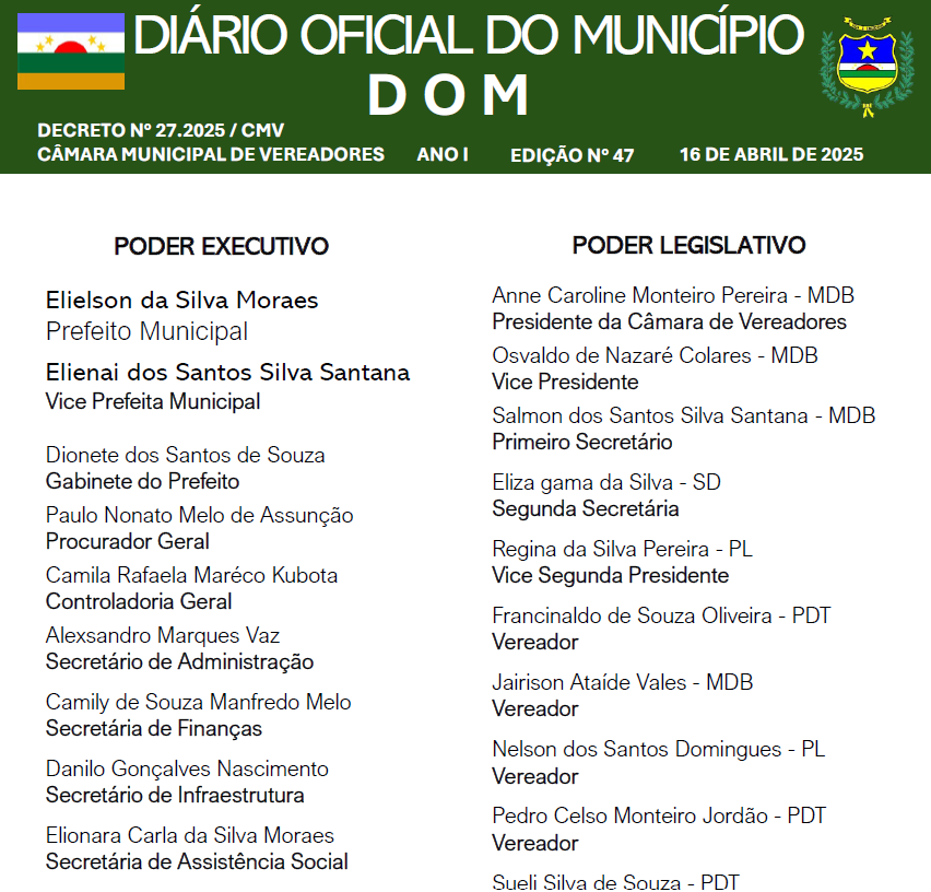DIÁRIO OFICIAL - EDIÇÃO N° 47 - 16 DE ABRIL DE 2025